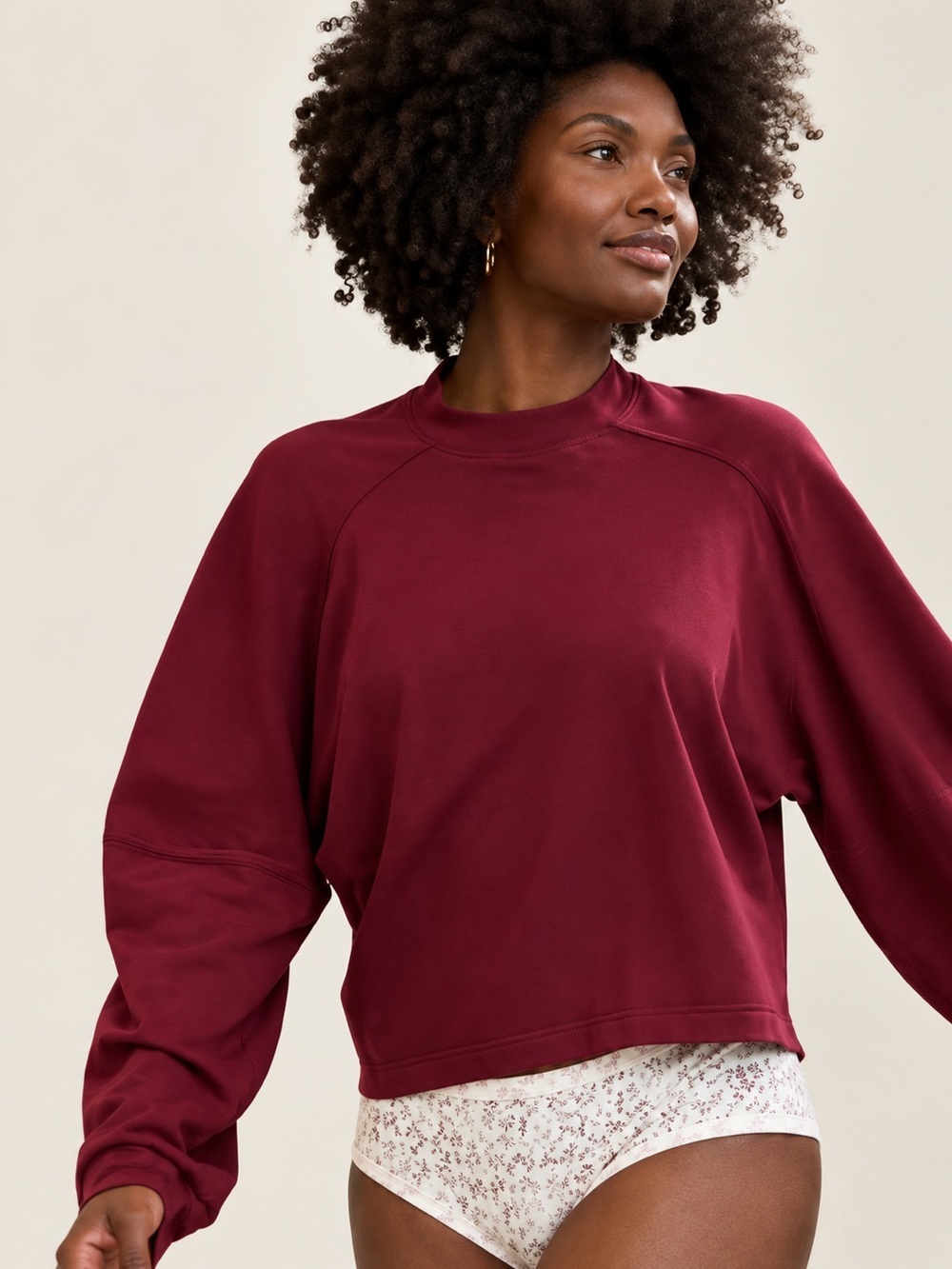 Aerie Cozy Mockneck long sleeves oversized t-shirt women’s S/M burgundy